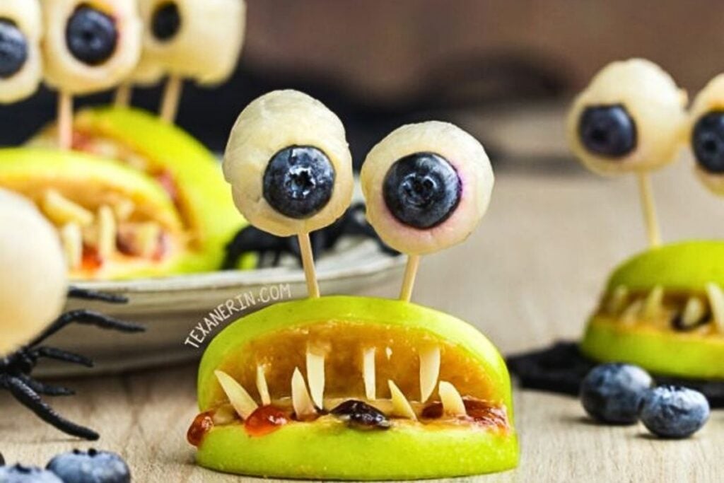 Fruit snacks that look like monsters with buggy eyes.