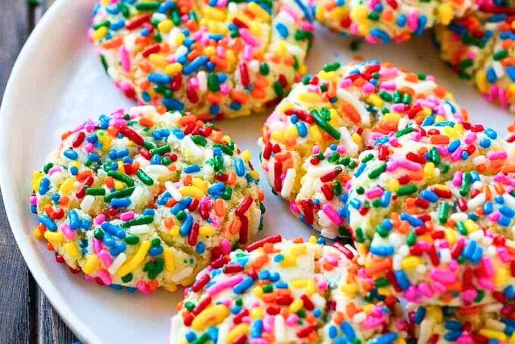 Colorful cookies on a plate.