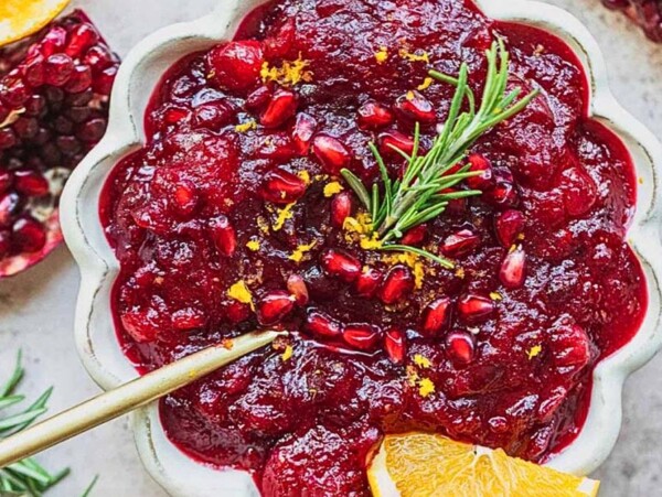 Homemade cranberry sauce with pomegranate.