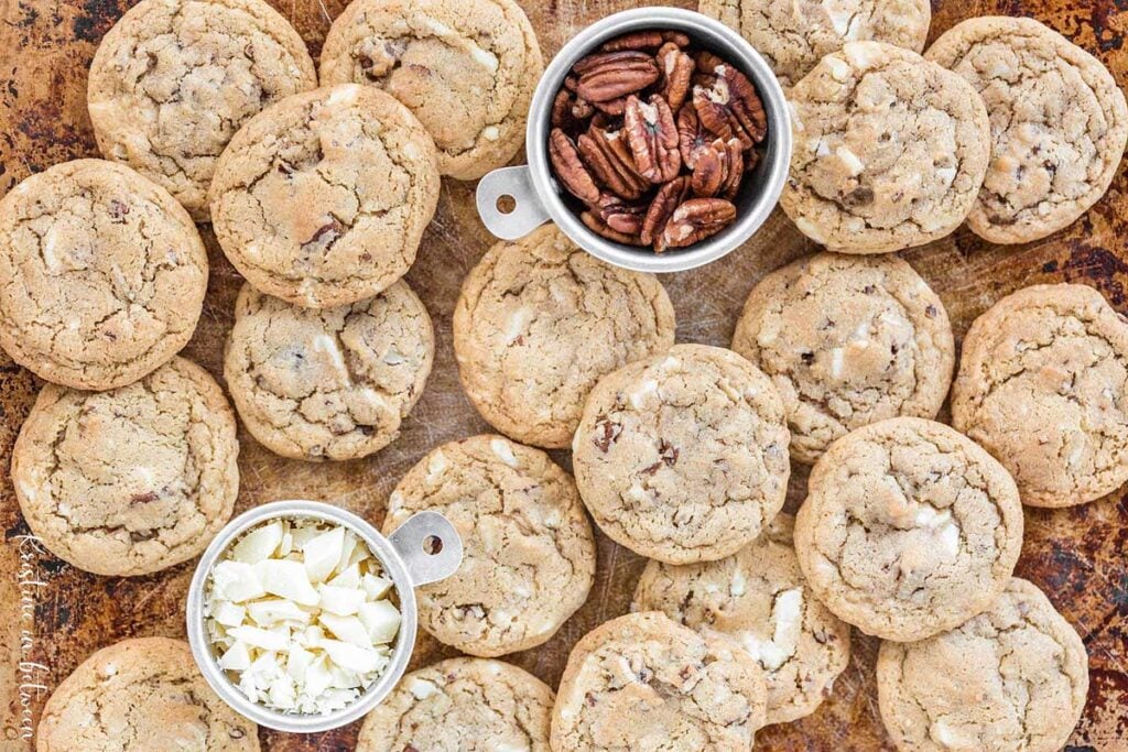 Nutty white chocolate pecan cookies round up the perfect treat.