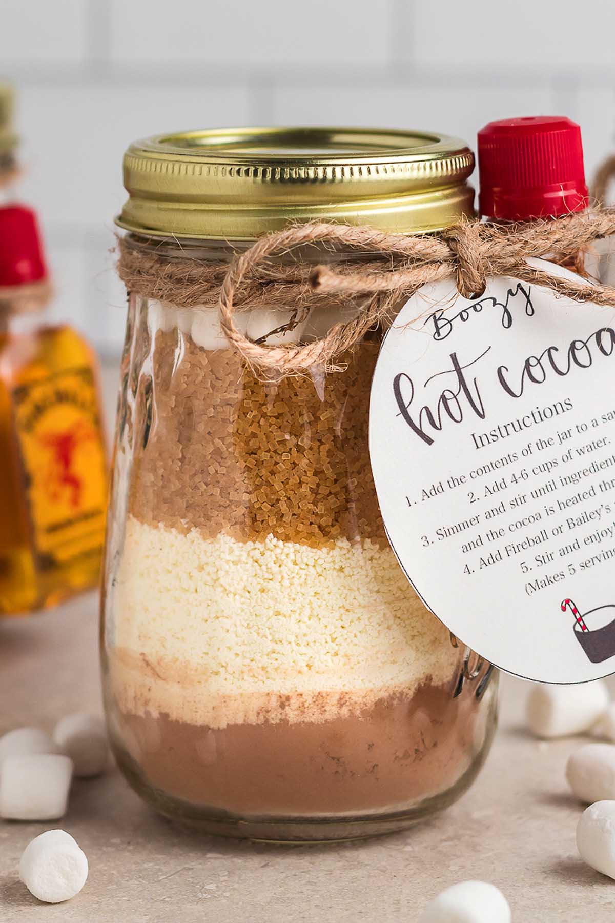 Handmade hot cocoa gift kit with marshmallows.