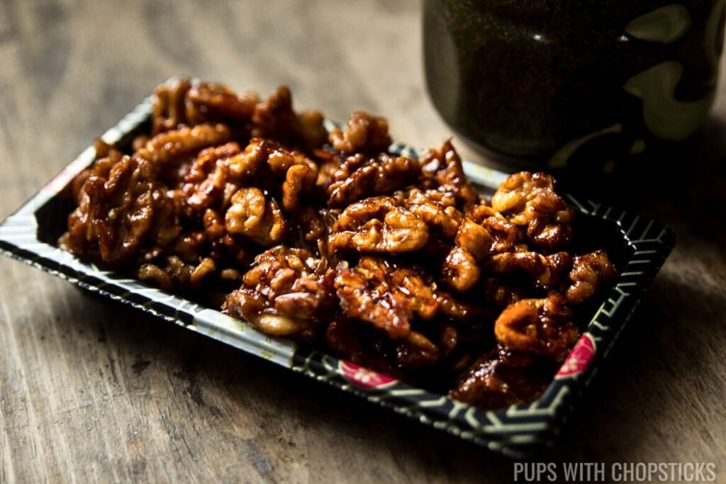 A tray of candied walnuts.