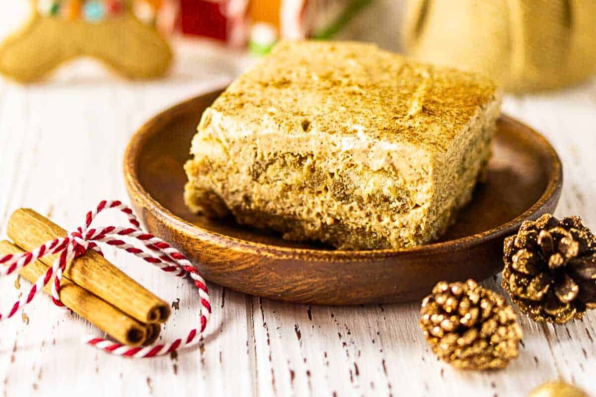 A slice of tiramisu on a plate.