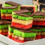 A tray of rainbow Italian Christmas cookies.