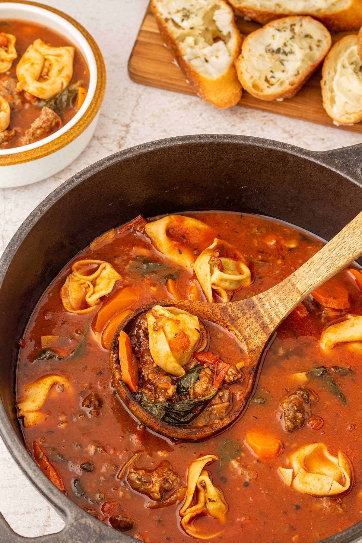 Creamy sausage tortellini soup.