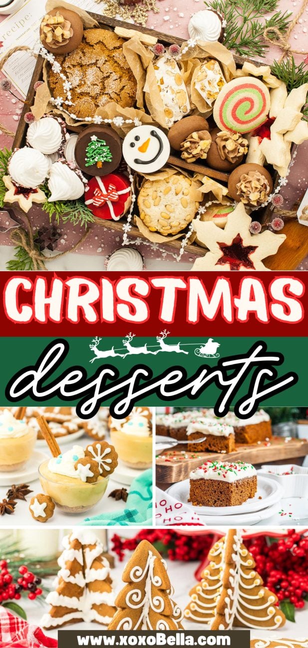 Assorted Christmas desserts, made from delightful christmas dessert recipes, including cookies, cakes, and decorated gingerbread on festive holiday plates.