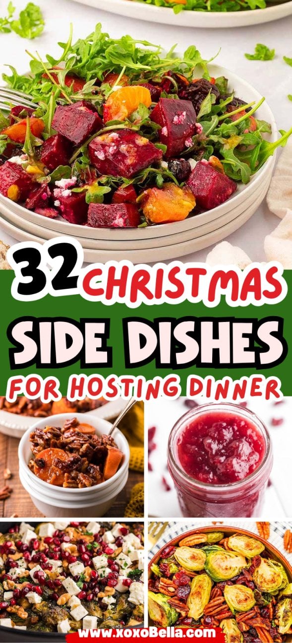 A collage of colorful Christmas side dishes.