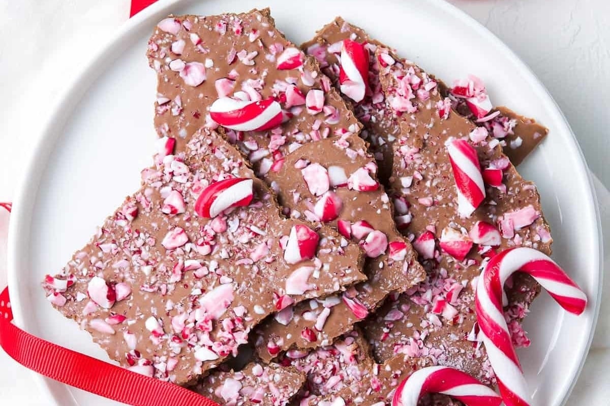 Keywords: candy cane, recipes
Description: A festive plate adorned with homemade peppermint bark and an assortment of candy canes.