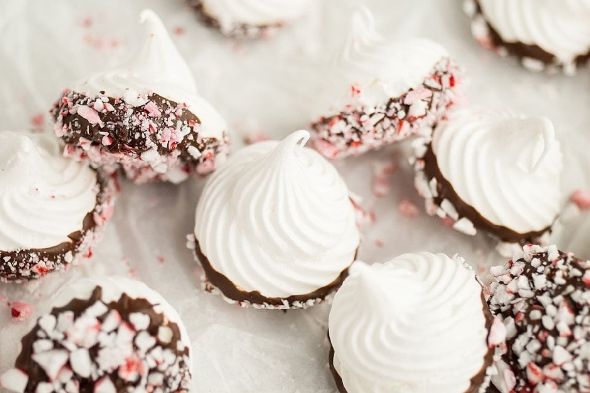 Chocolate peppermint cookies with white icing.