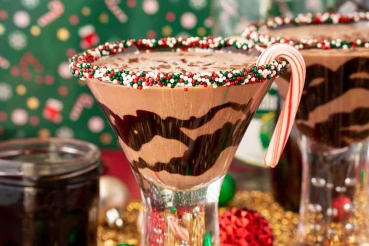 Two glasses of hot chocolate with Candy Canes, the perfect Christmas treat.