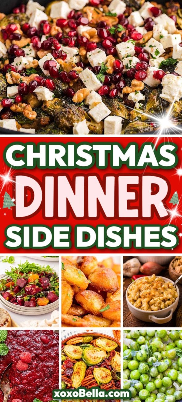 A collage of colorful Christmas dinner side dishes.