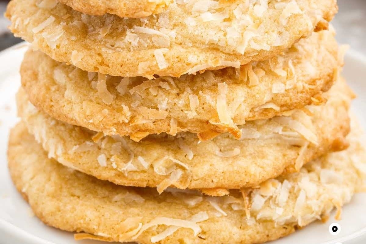 A stack of freezable coconut flake cookies.