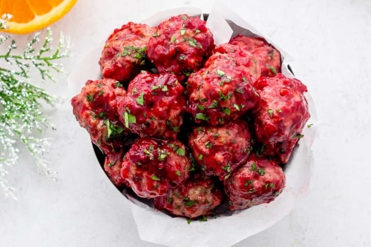 Cranberry meatballs with oranges, perfect for NYE appetizers.
