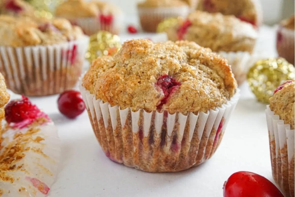 These cranberry muffins make for the perfect snack, with juicy cranberries on top!
