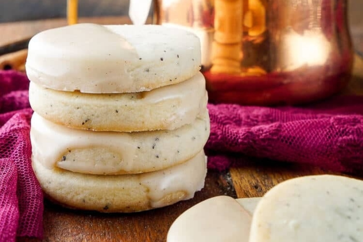 A stack of cookies with icing on top, perfect for your freezable cookie recipes.