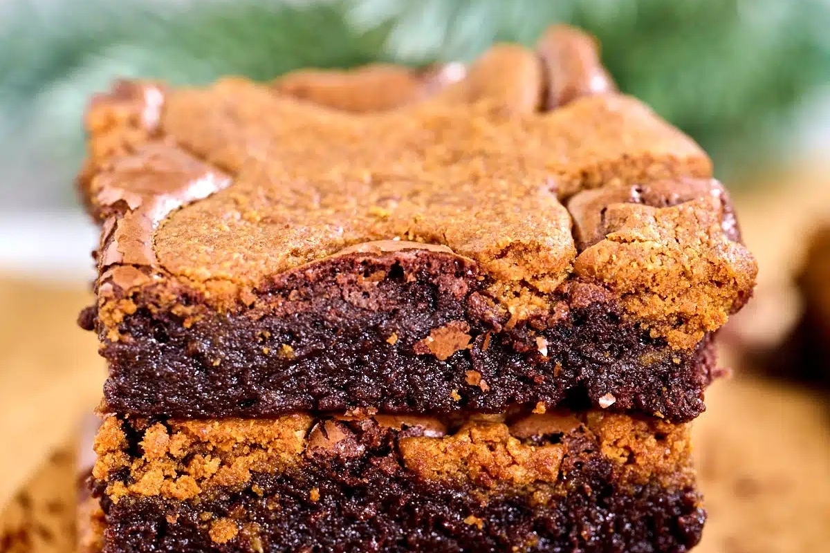 A stack of brownies stacked on top of each other.