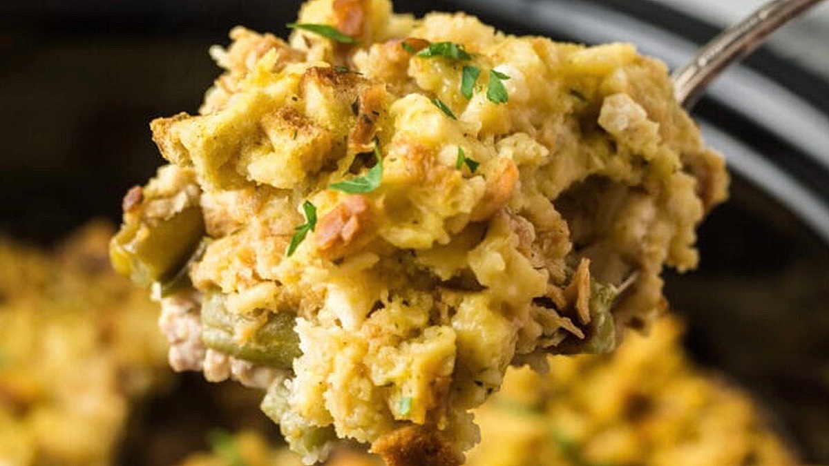 Crock Pot Chicken Stuffing Casserole.