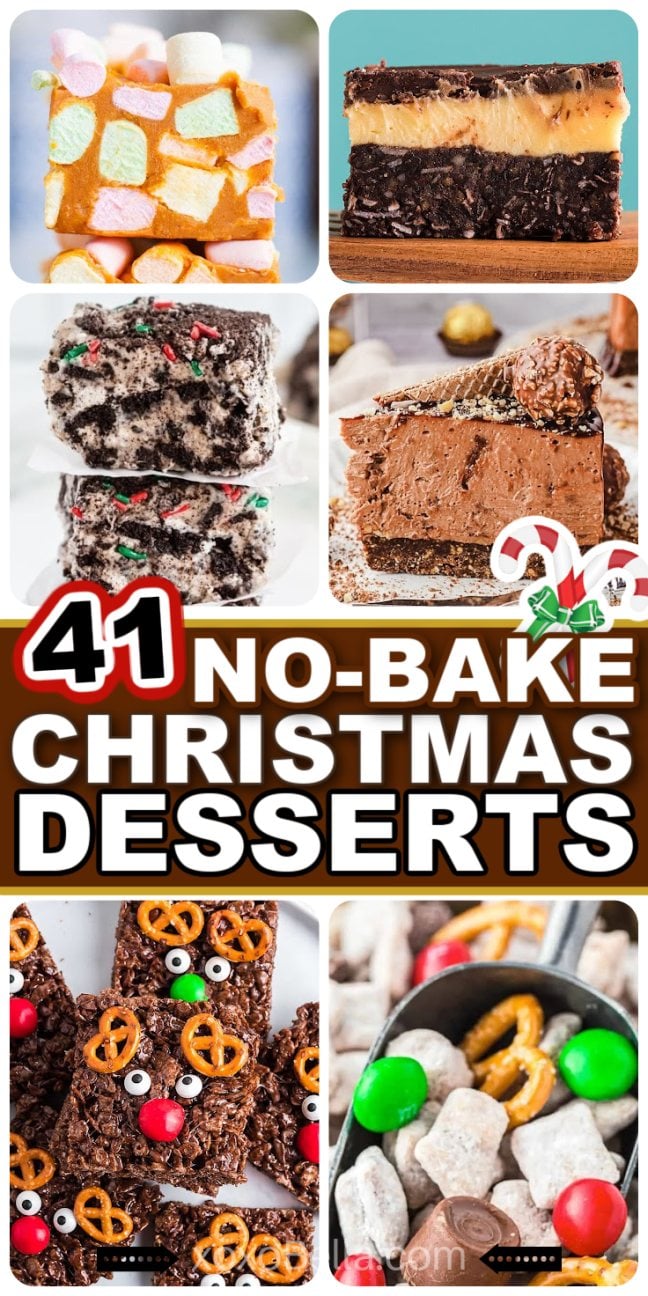 A collage of delightful no bake Christmas desserts.