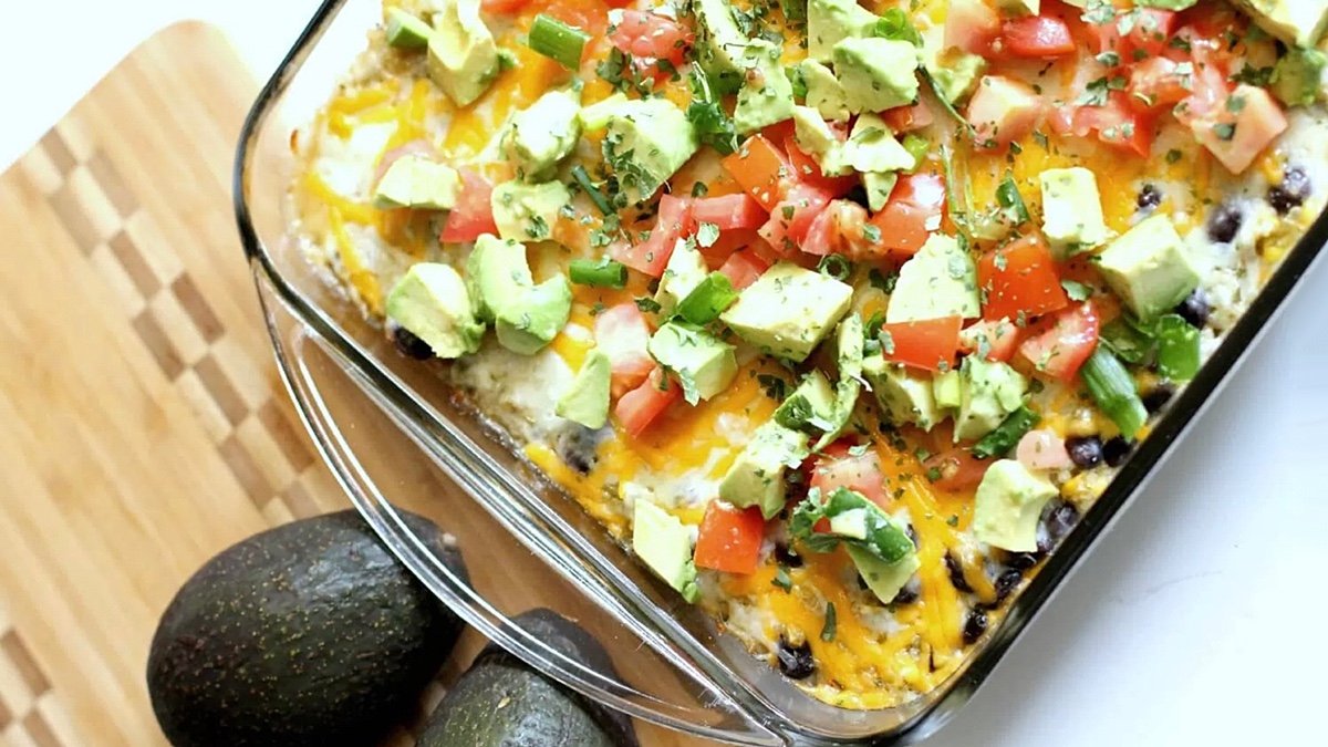 Cheesy Chicken Enchilada Quinoa Casserole.