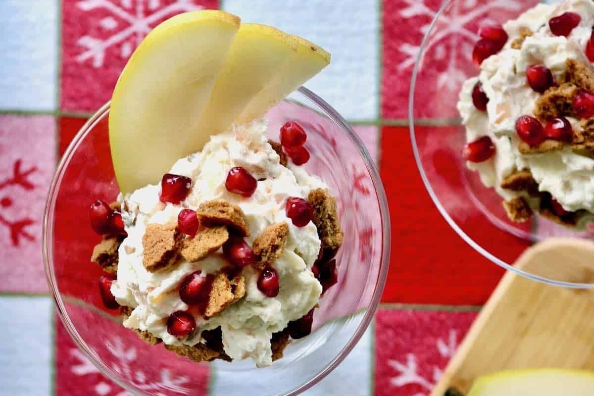 Cranberry pomegranate ice cream with cranberries and pecans.