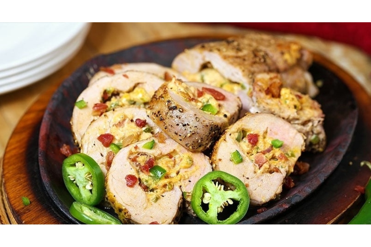 New Year's Eve Meal Idea: Stuffed pork tenderloin with eggs and jalapenos.