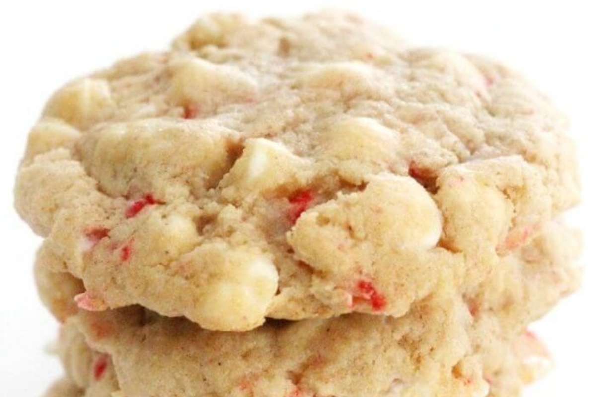 A stack of peppermint cookies on a white background.