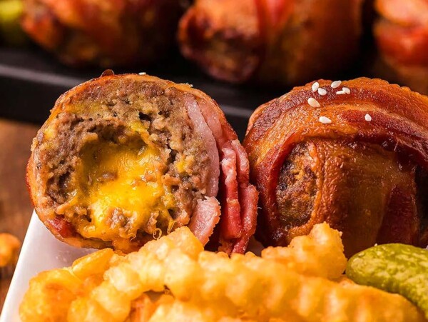 Bacon Wrapped Cheeseburger Bites.
