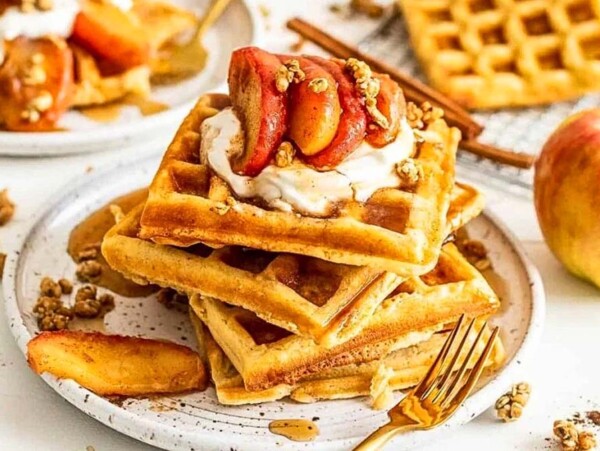 Brown Butter Waffles with Cinnamon Apples.