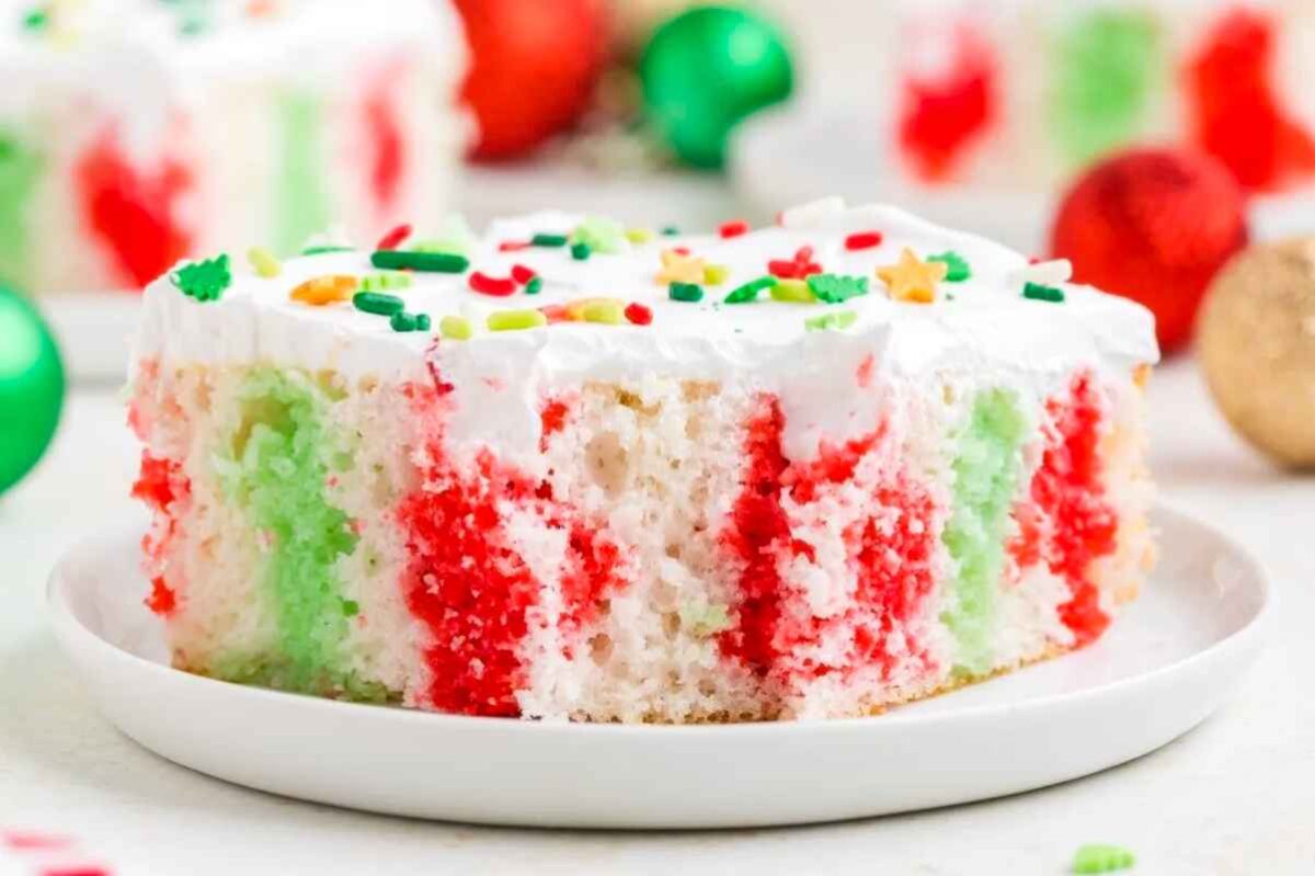 A slice of christmas cake on a plate.