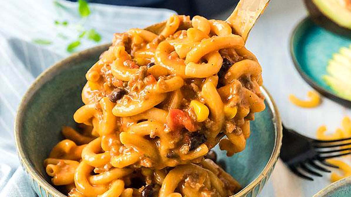 One Pot Cheesy Taco Pasta.