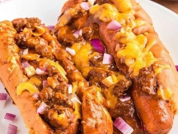 Baked Chili Cheese Dogs.