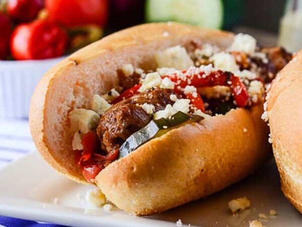 Greek Style Sausage and Pepper Sandwiches.
