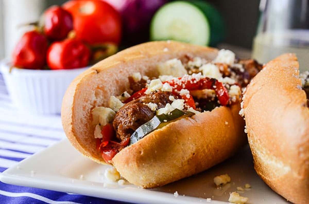 Greek Style Sausage and Pepper Sandwiches.