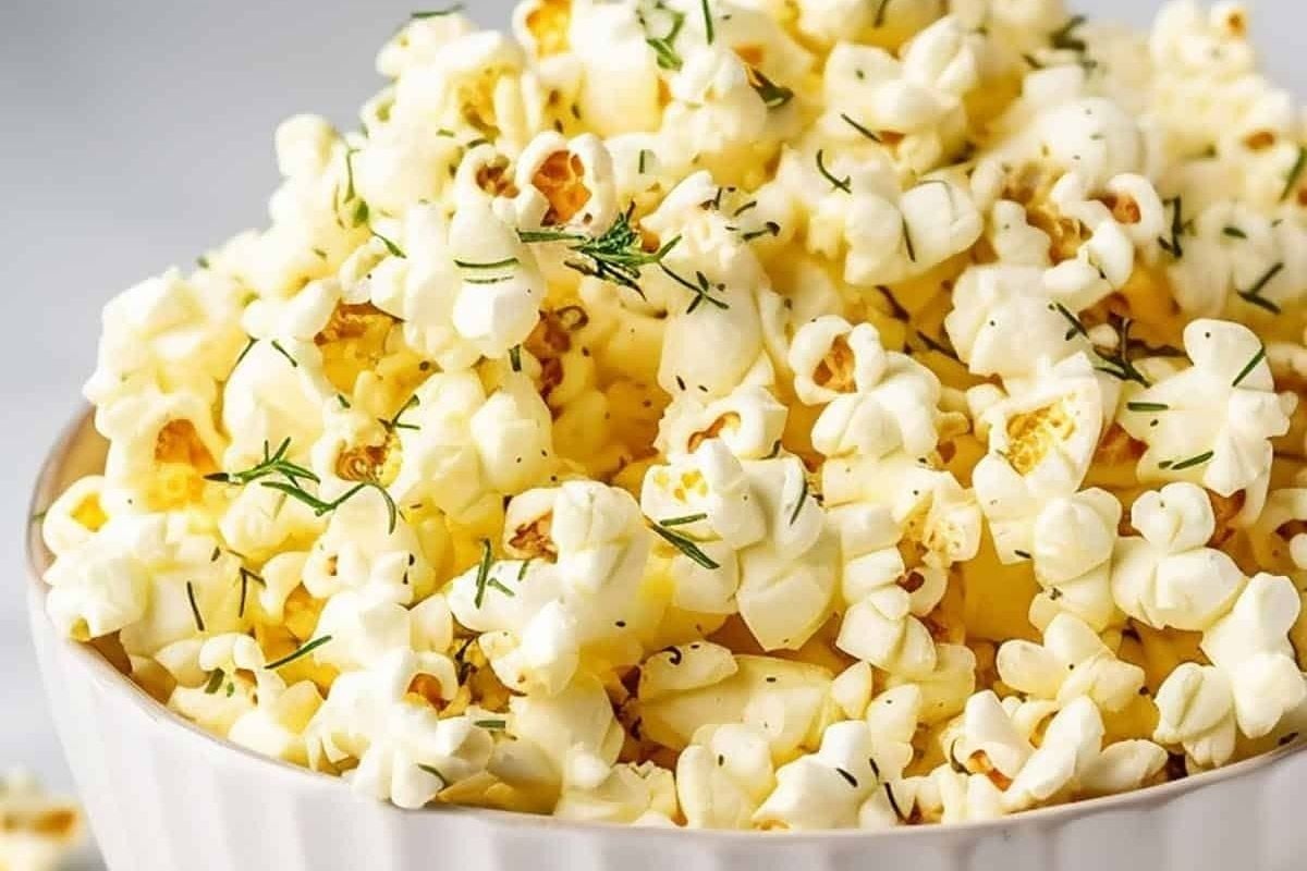A bowl of popcorn with a hint of dill flavor.