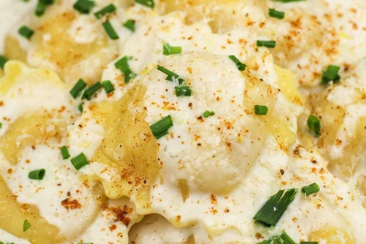 Delicious ravioli with chives and parmesan cheese.
