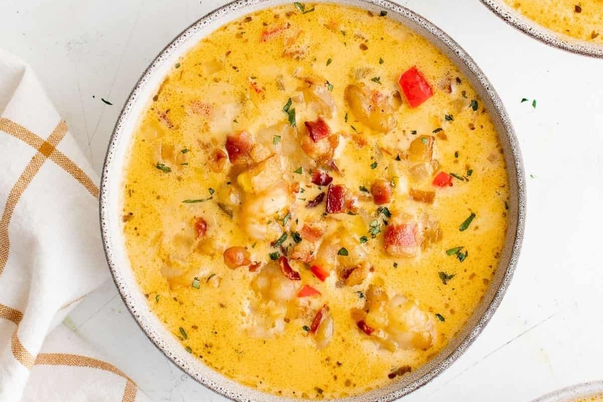 A bowl of cheesy chowder.