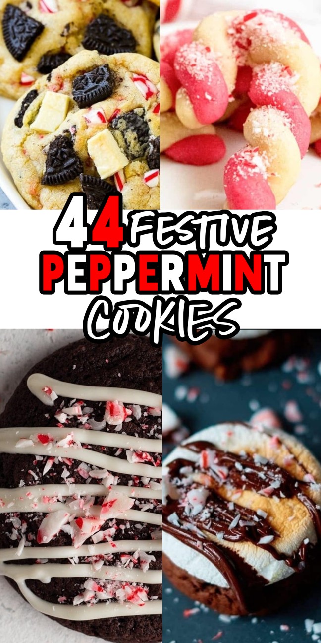A delightful collage features four types of peppermint cookies.