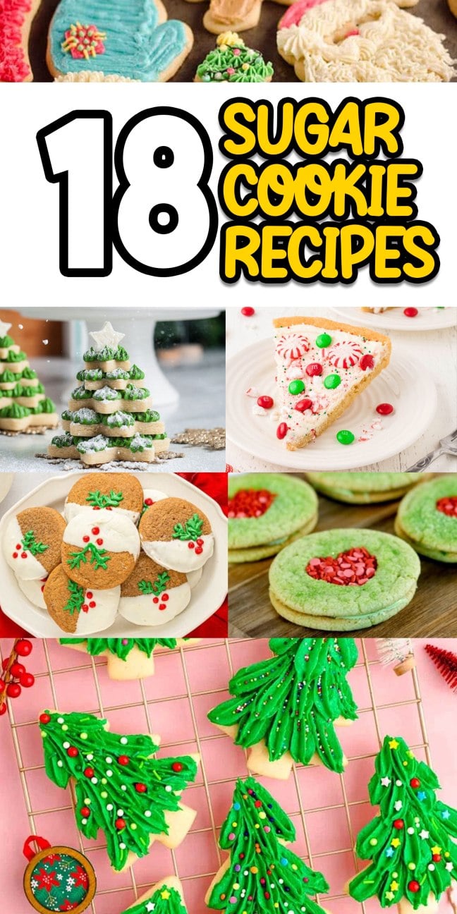Collage of decorated holiday cookies, showcasing a festive variety of sugar cookie recipes perfect for any celebration.