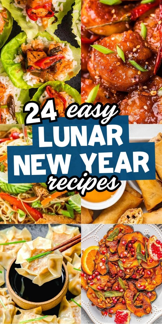 Collage of colorful Asian dishes, highlighting festive Lunar New Year recipes for your celebration.