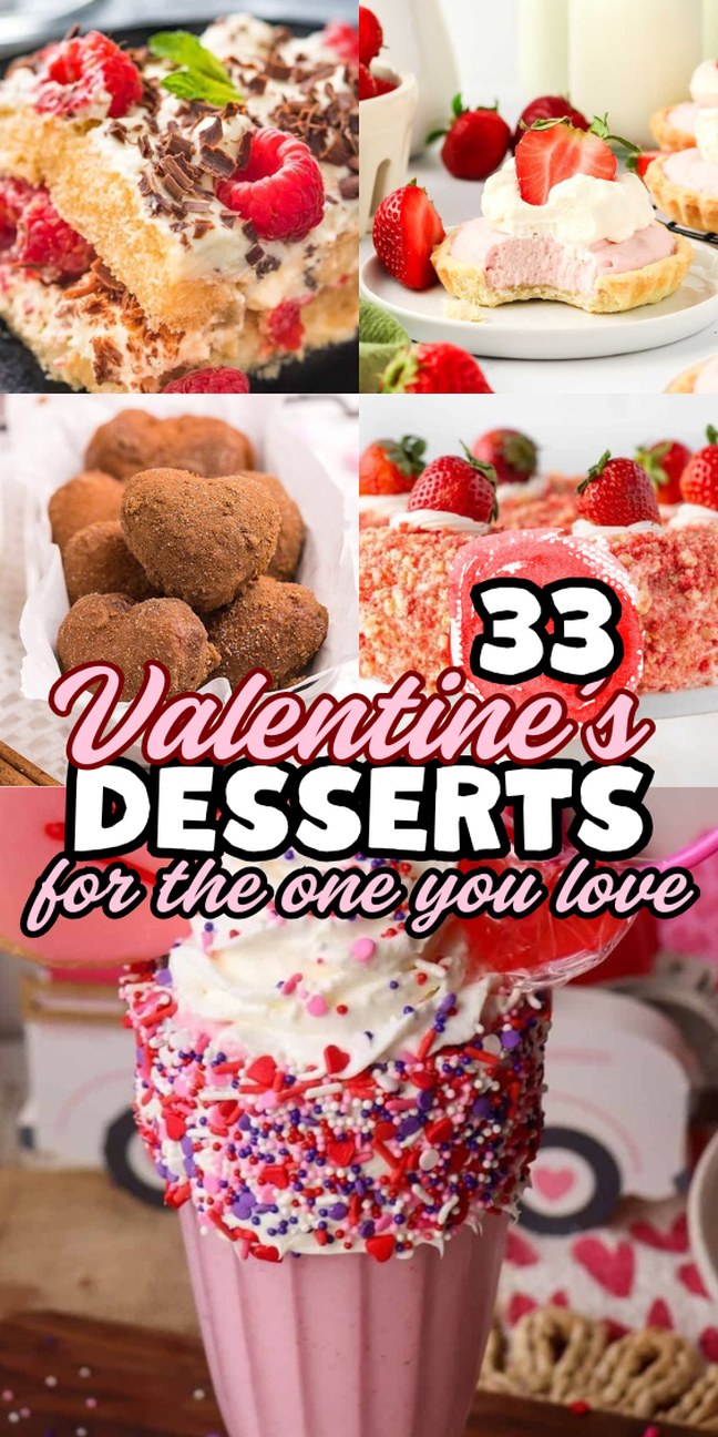 Collage of strawberry desserts and chocolates.