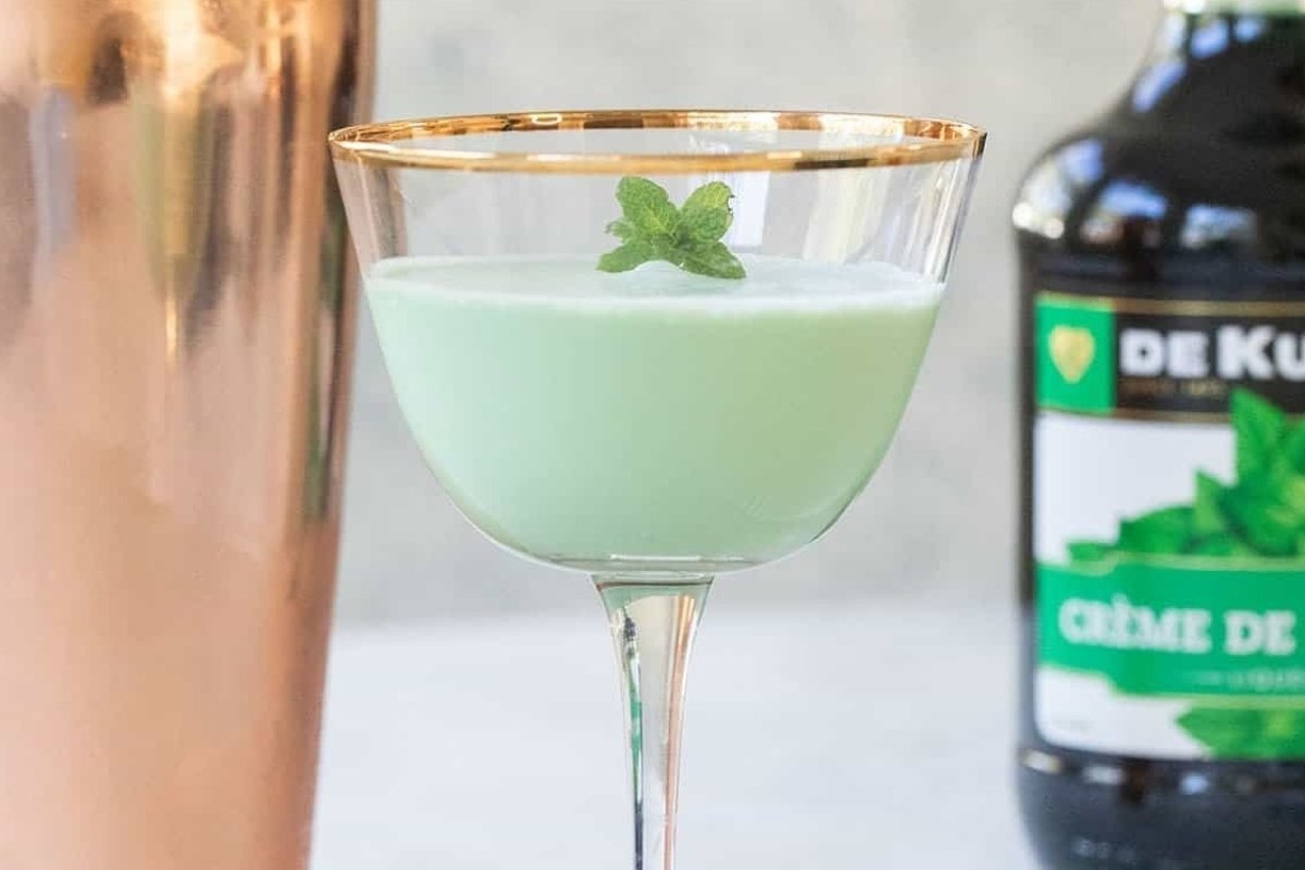 St Patrick's mint julep cocktail in a martini glass.