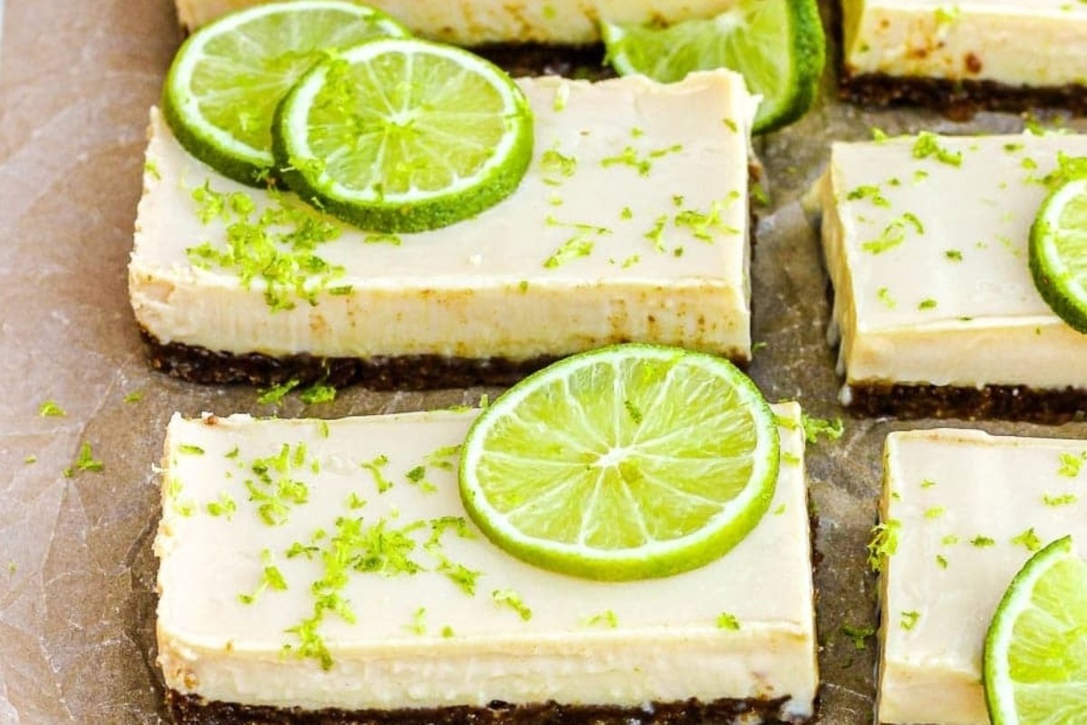 St Patrick's Lime cheesecake bars on a baking sheet.