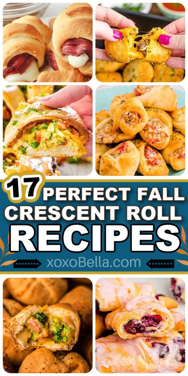 A collage of delicious fall crescent roll recipes and recipes made using crescent rolls dough.