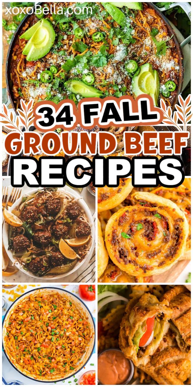 A collage of colorful fall ground beef recipes.