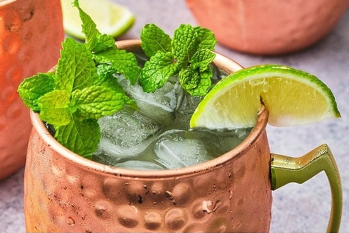 Moscow mule with lime and mint, perfect for St Patrick's drinks.