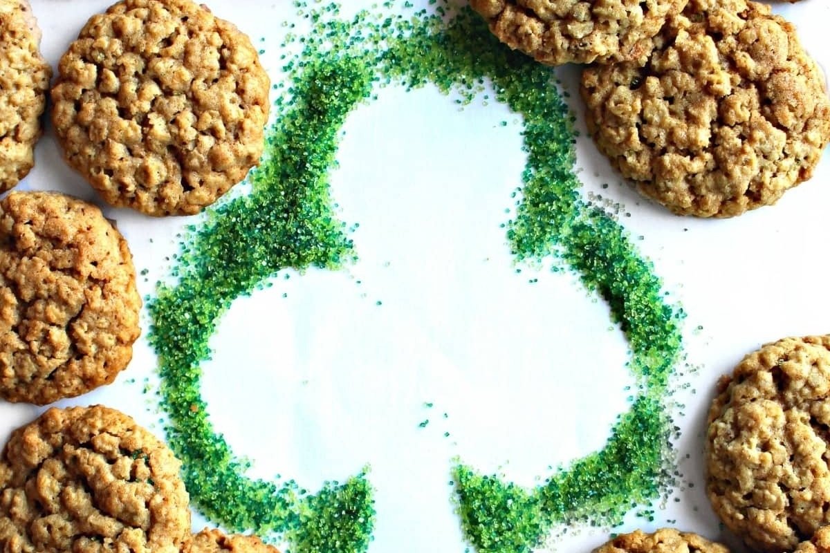 St Patrick's day oatmeal treats with shamrock sprinkles.