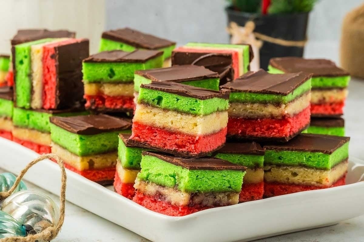 A plate of colorful desserts inspired by rainbow recipes.