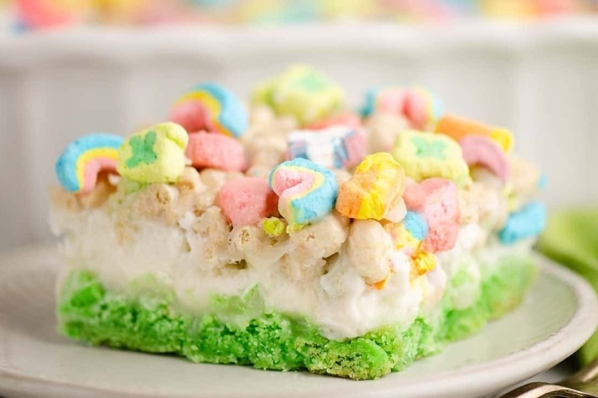 A slice of St Patrick's Day sweets on a plate.