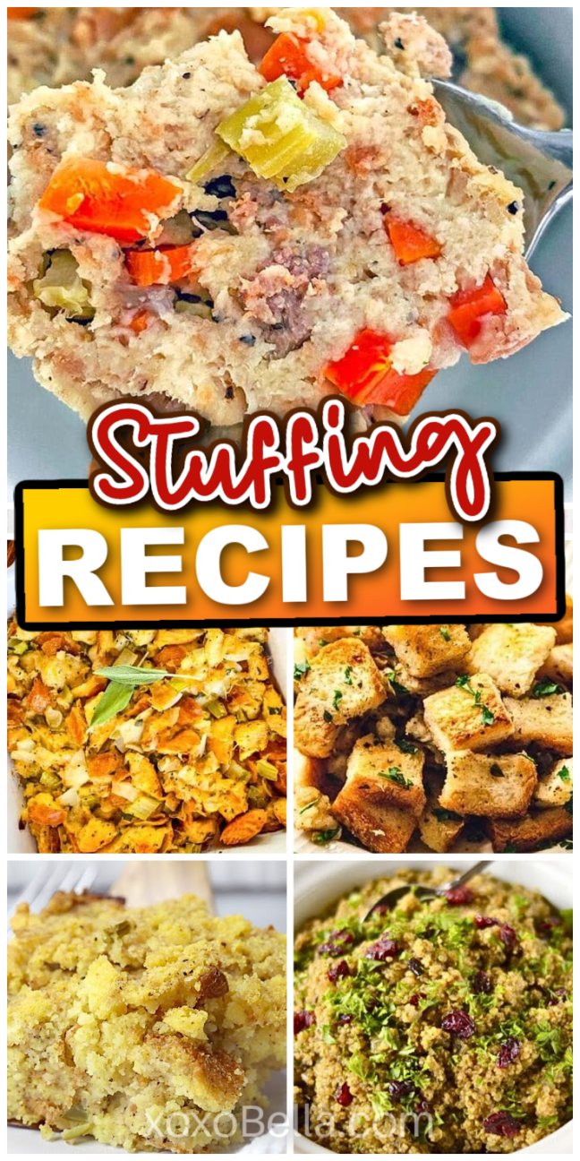 Collage of various delicious stuffing dishes.
