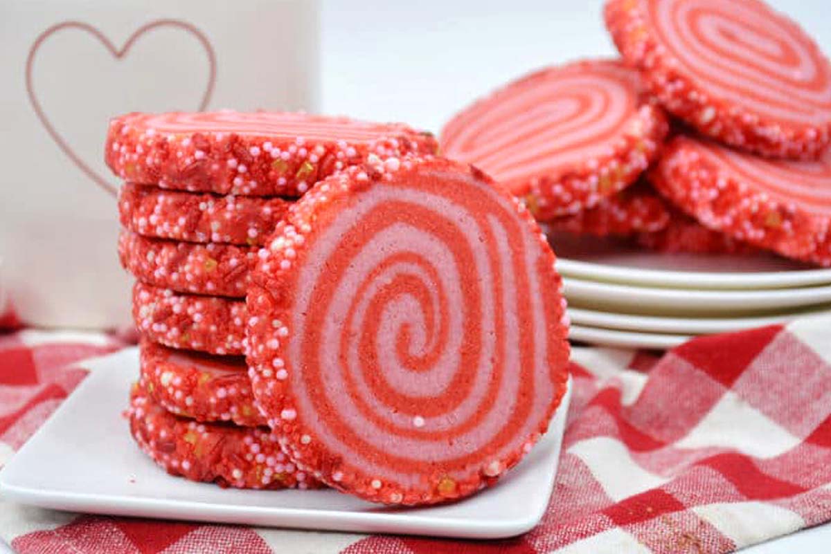 Valentine's Day Pinwheel Cookies.